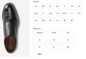 Allen Edmonds Sizing Example